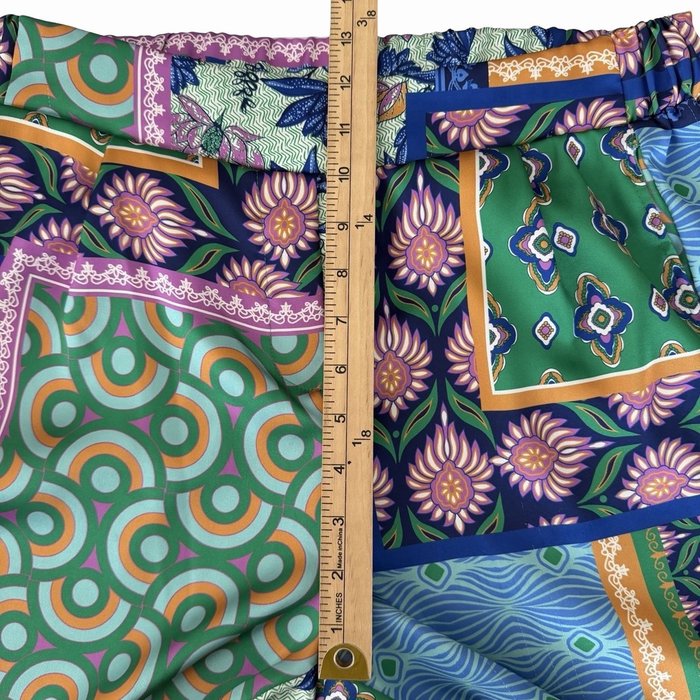 Rachel Zoe Patchwork Palazzo Pants Sz L Wide Leg • Scarf Print Resort Wear Boho - Picture 12 of 12